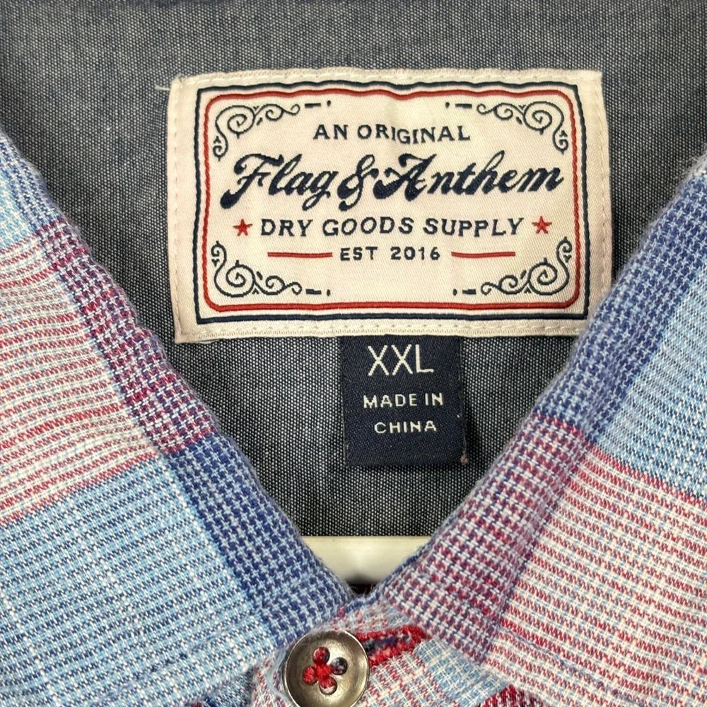 Flag Anthem Button Down Shirt Mens XXL Plaid Relaxed Americana - Picture 4 of 9